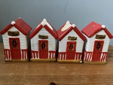 novelty beach hut ceramic salt & pepper set 8.5 cm high 5 cm wide & 2 egg cups 