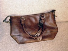 Small Retro Bueno Brown Faux Leather Shoulder Bag Tote Purse Braided Handle m_5