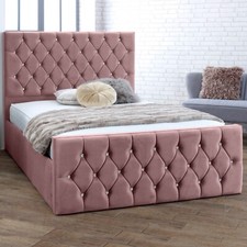 NEW OTTOMAN STEEL GREY PLUSH VELVET UPHOLSTERED BED FRAME DOUBLE & KING SIZE!