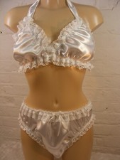 sissy WHITE satin bra  panties