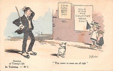POSTCARD  COMIC SKETCHES OF TOMMY'S LIFE  IN TRAINING   #  1    F   MACKAIN