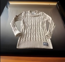 NEW Vintage Superdry UK S Wool Blend Cable Knit Crew Neck Jumper Black Label