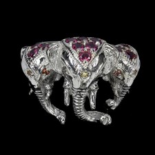 925 Sterling Silver Ring Round Rhodolite Sapphire Elephant Gemstone Sz 9
