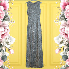 £90 QUIZ SIZE 6 GREY SEQUIN EMBELLISH MAXI DRESS CHRISTMAS PARTY COCKTAIL WEDDIN