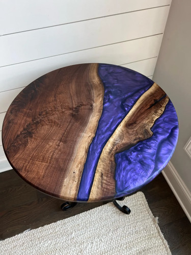 Round live edge epoxy table - round,