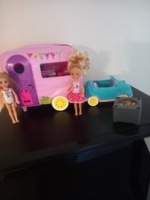 barbie chelsea, camper van, car, 2 dolls