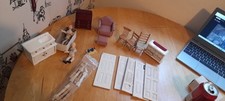 Vintage Doll House bundle, Chairs, Dolls, Doors, Banisters, Furniture, Interiors