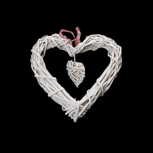 Rattan heart wreath 22cm - heart, white