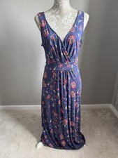 FAT FACE  BLUE FLORAL JERSEY FAUX WRAP TOP, SLEEVELESS MAXI DRESS SIZE 14 TALL