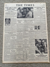 RARE The Times Newspaper 24th October 1966 Aberfan Disaster  Inquiry ORIGINAL