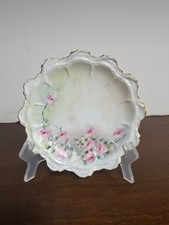 Antique Limoges Hand Painted Plate - Pink Floral Gold Trim France 7 Inch