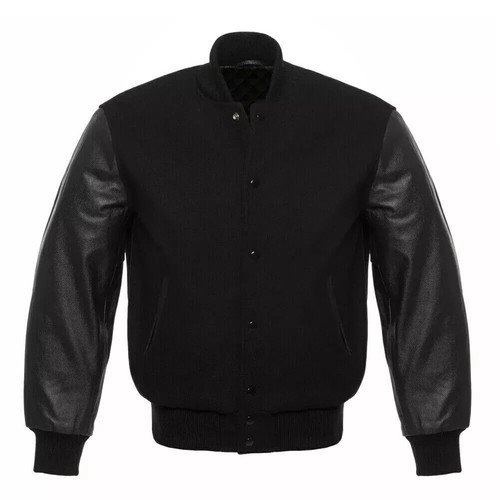 Black wool real leather - black,