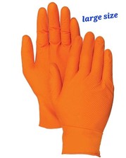 Disposable Orange Extra Strong Thick Diamond Grip Nitrile 100  Gloves  . L size 