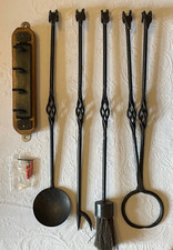 Used Handmade Wrought Iron Fireside Companion Set - with Rams-head Handles- 4pc