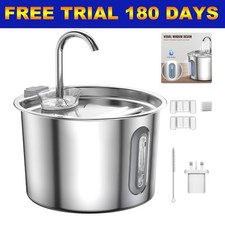 Stainless Steel Cat Water Fountain 2.2L Automatic Dispenser w/LED Light & Filter