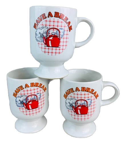 Break time mugs white with - time,