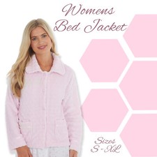 Womens Textured Bed Jacket Plush Fleece Button Thermal Nightwear with Collar UK