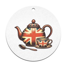 2 x 70mm 'Union Jack Teapot' Flat Christmas Baubles (CB00127984)