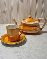 Vintage Carlton Ware Orange Lustre Teapot Cup and Saucer Set