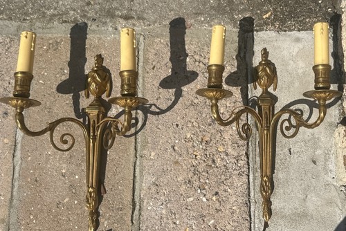 Pair vintage brass wall - ,