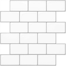 10x Art3d Self-Adhesive Wall Backsplash Tiles Subway, Warm Shiny White  12"X12"