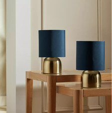 Pair of Touch Table Lamps 6W 20cm Navy & Brass With 3 Light Setting SHADE DENTED