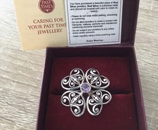 PAST TIMES  VINTAGE STERLING SILVER ART DECO & AMETHYST BROOCH/BOX & CERT