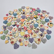 Wooden Heart Shape Craft Embellishment Flower Decorated Painted Glitter x 85