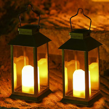 Garden Solar Lanterns Outdoor Hanging Waterproof Candle Lights 2 Pack Black Lar