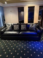 2 X 4str Black Leather  Settee’s Solid Wood Frame Knolls & Feet Bespoke Made