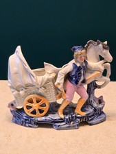 antique german porcelain figurines. boy horse and cart. stamped.