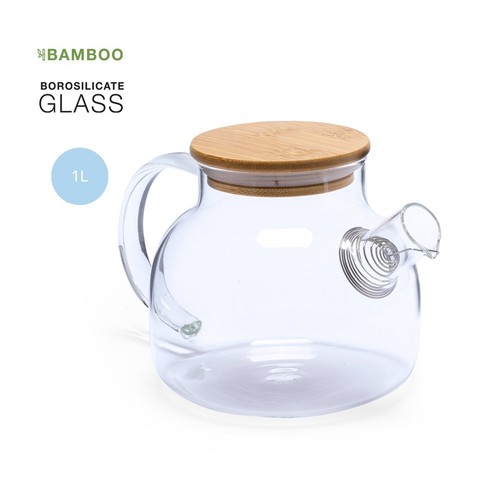 Glass teapot with wooden - with,