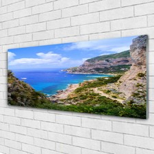 Print on Glass Wall art 125x50 Picture Image Sea Beach Mountains Landscape