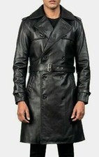 Men's Black Leather Trench