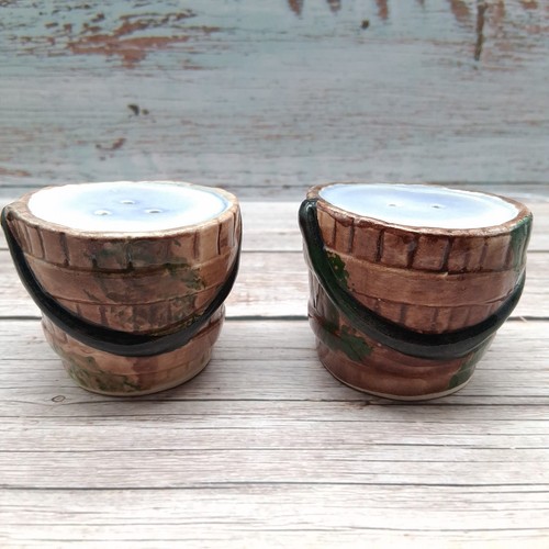 Vintage ceramic wooden pail - vintage,