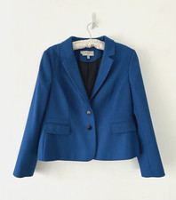 HOBBS Moon Tweed Jacket Women's 100% Wool Blue Short Lined Preppy Size 16