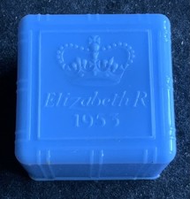 Vintage 1953 Blue Celluloid & Velvet Ring Box Queen Eliz Coronation H Samuel