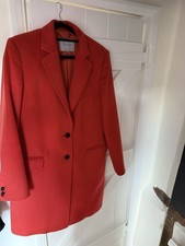 Women’s Mid Length Coat By Jigsaw, size 14, Coral Red, 100% Wool