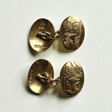 18 CT Gold Cufflinks Featuring Engraved Lion and Griffin Crests. 10 Grams