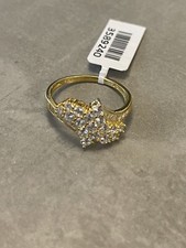 Ladies Sim / Diamond 925 Sterling Silver Ring Gold Plated ( Size R ) BNWT