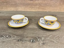 Deruta Dip A. Mano Franco Signed Small Tea Cups and Saucers~Set Of 2