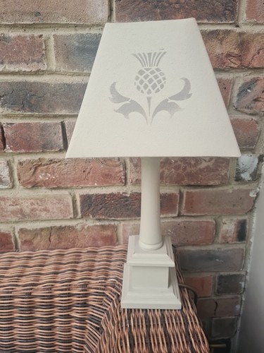 Cream wood table - cream, lamp