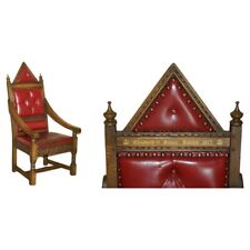 Original Elizabeth II Silver Jubilee Throne Armchair English Oxblood Oak Leather