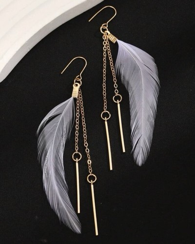 White feather gold earrings - earrings,