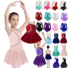 UK Ballet Dance Latin Figure Ice Skating Dress for Girls Sleeveless Rhinestone