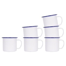 6x 568ml White Enamel Mugs