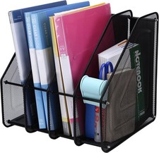 Metal Mesh A4 Magazine Holder File Rack with 4 Compartments - Black
