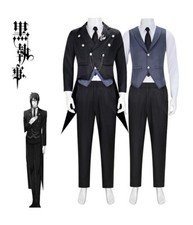 Cosplay Black Butler Book of Circus Sebastian Wigs Costume Halloween Suit Outfit