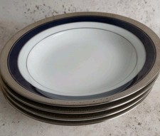 Rare Noritake China Bowls Set x4 Legendary Crestwood Cobalt Blue Platinum 23cm