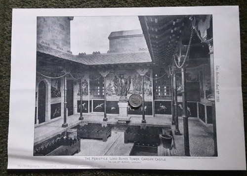 Antique print cardiff castle - antique,